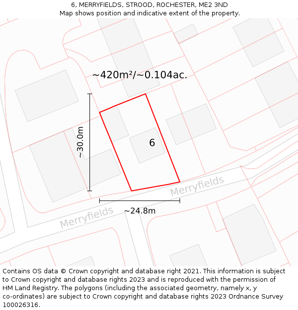 6, MERRYFIELDS, STROOD, ROCHESTER, ME2 3ND: Plot and title map