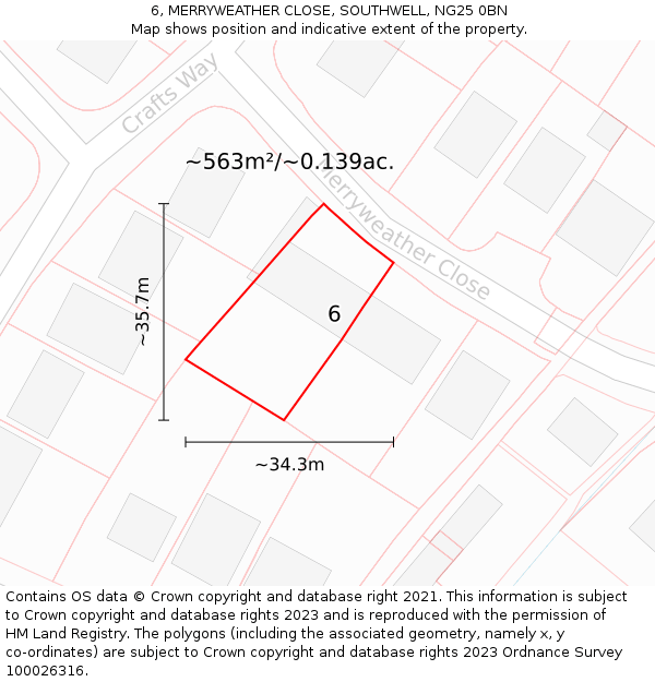 6, MERRYWEATHER CLOSE, SOUTHWELL, NG25 0BN: Plot and title map