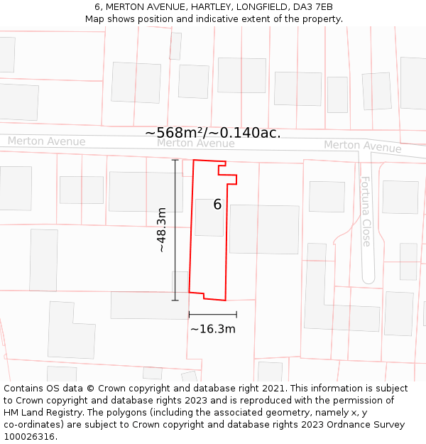6, MERTON AVENUE, HARTLEY, LONGFIELD, DA3 7EB: Plot and title map