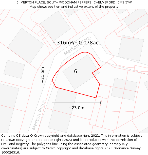 6, MERTON PLACE, SOUTH WOODHAM FERRERS, CHELMSFORD, CM3 5YW: Plot and title map
