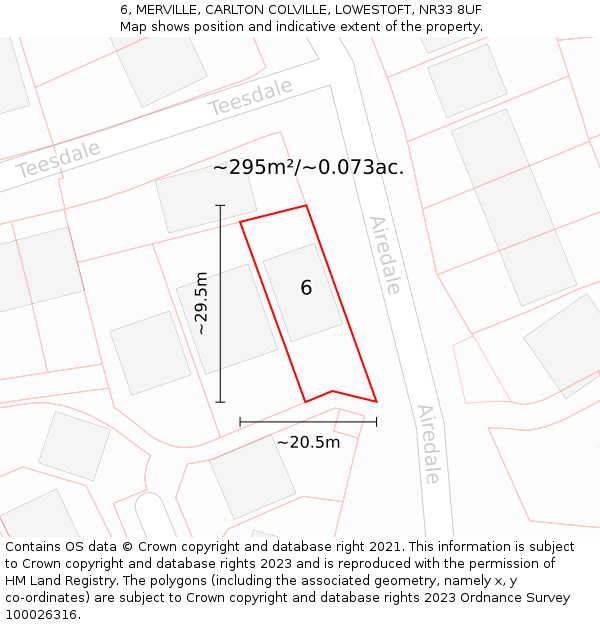 6, MERVILLE, CARLTON COLVILLE, LOWESTOFT, NR33 8UF: Plot and title map