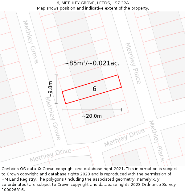 6, METHLEY GROVE, LEEDS, LS7 3PA: Plot and title map