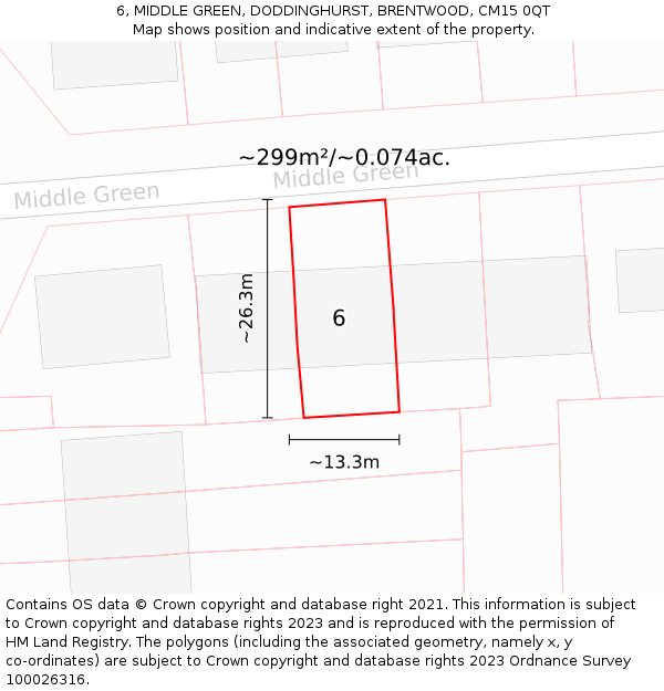 6, MIDDLE GREEN, DODDINGHURST, BRENTWOOD, CM15 0QT: Plot and title map