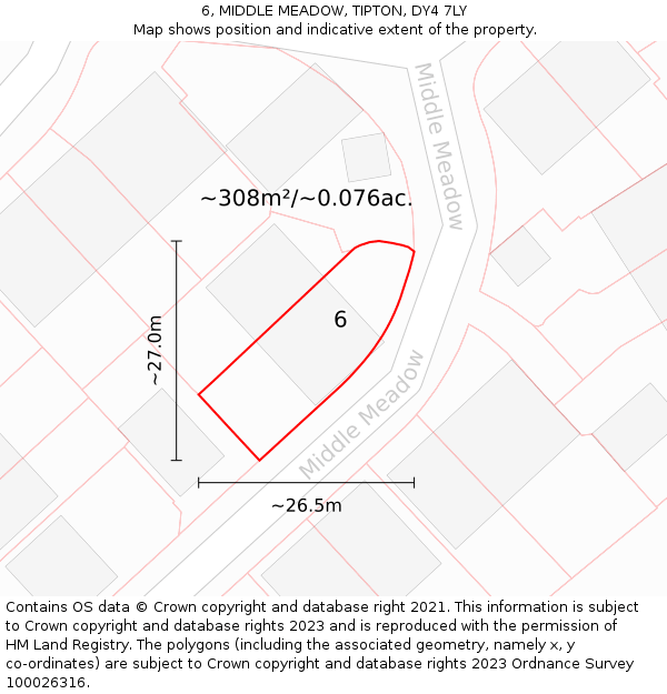 6, MIDDLE MEADOW, TIPTON, DY4 7LY: Plot and title map