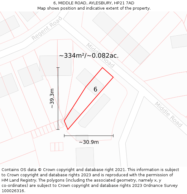 6, MIDDLE ROAD, AYLESBURY, HP21 7AD: Plot and title map