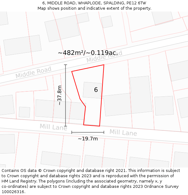 6, MIDDLE ROAD, WHAPLODE, SPALDING, PE12 6TW: Plot and title map