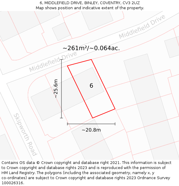 6, MIDDLEFIELD DRIVE, BINLEY, COVENTRY, CV3 2UZ: Plot and title map
