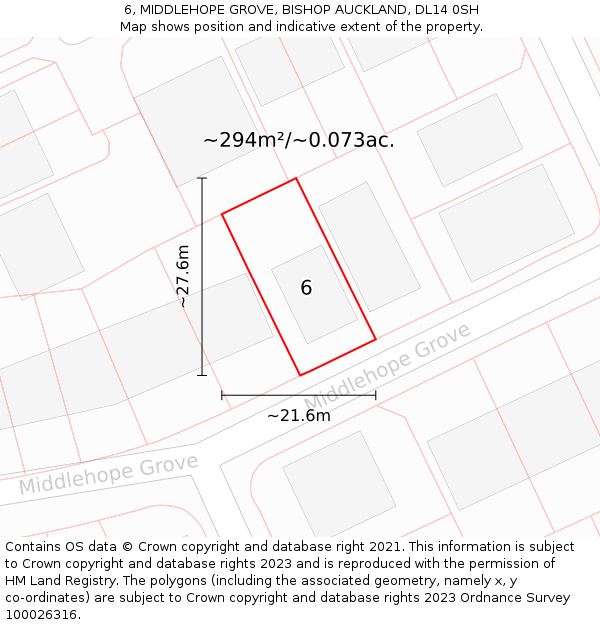 6, MIDDLEHOPE GROVE, BISHOP AUCKLAND, DL14 0SH: Plot and title map