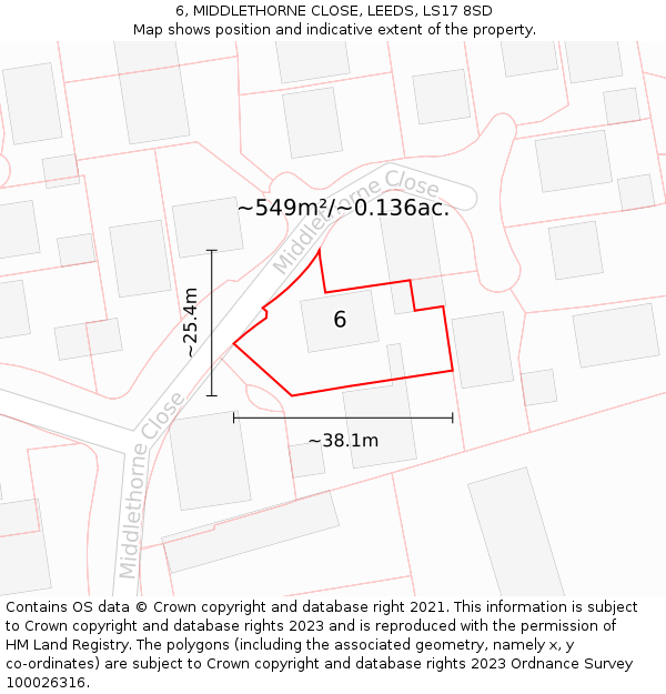 6, MIDDLETHORNE CLOSE, LEEDS, LS17 8SD: Plot and title map