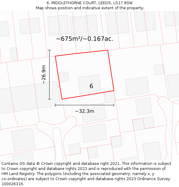 6, MIDDLETHORNE COURT, LEEDS, LS17 8SW: Plot and title map