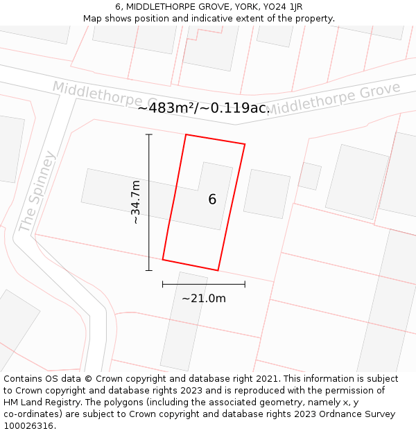 6, MIDDLETHORPE GROVE, YORK, YO24 1JR: Plot and title map