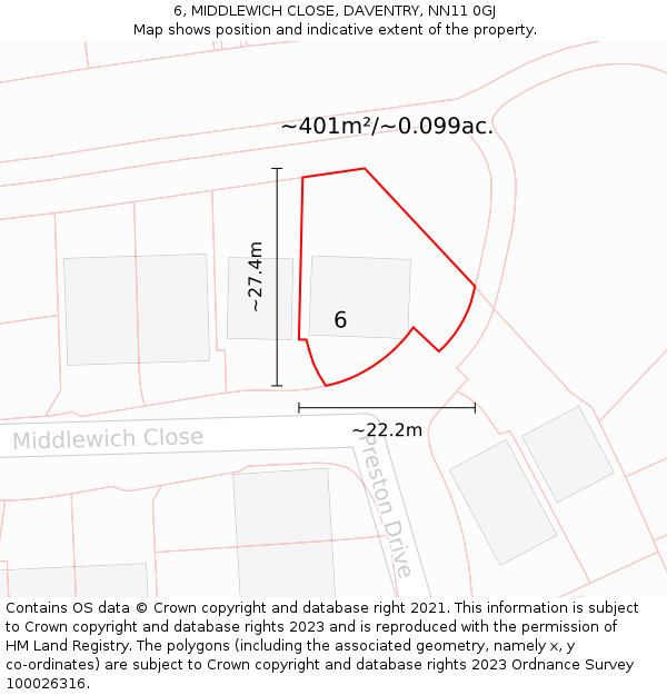 6, MIDDLEWICH CLOSE, DAVENTRY, NN11 0GJ: Plot and title map