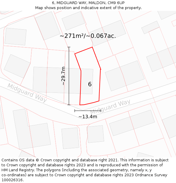6, MIDGUARD WAY, MALDON, CM9 6UP: Plot and title map
