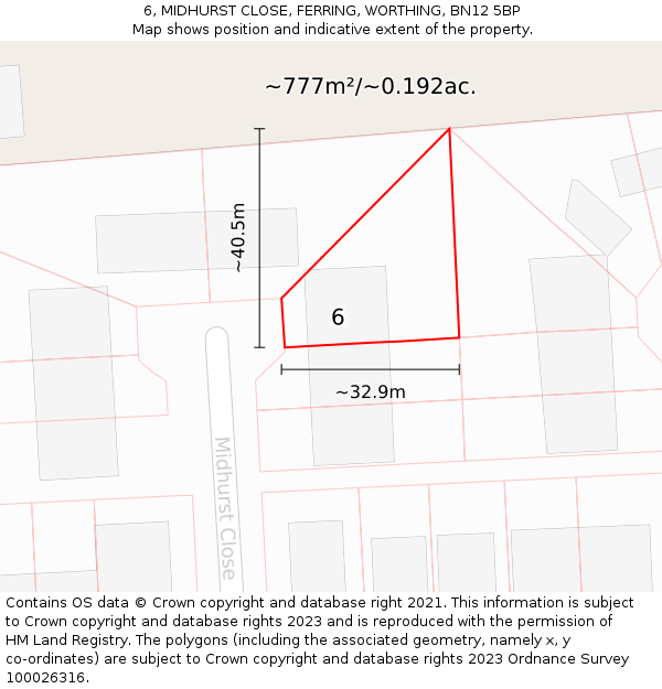 6, MIDHURST CLOSE, FERRING, WORTHING, BN12 5BP: Plot and title map