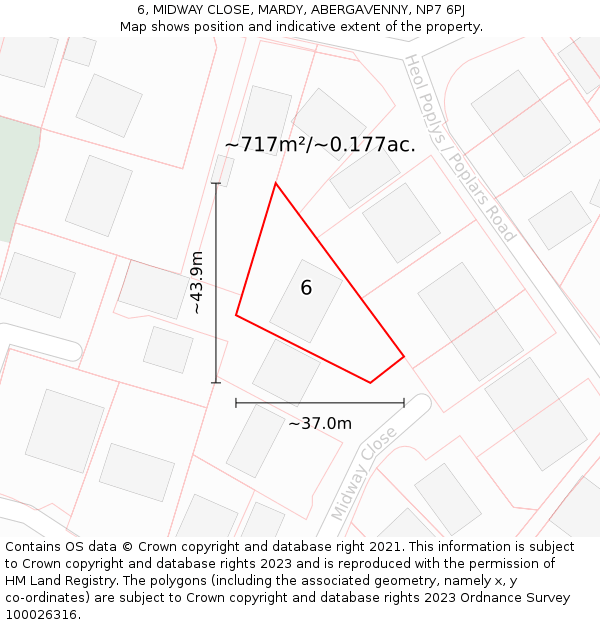 6, MIDWAY CLOSE, MARDY, ABERGAVENNY, NP7 6PJ: Plot and title map