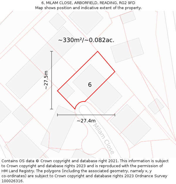 6, MILAM CLOSE, ARBORFIELD, READING, RG2 9FD: Plot and title map