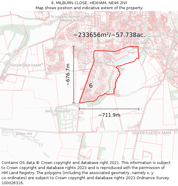 6, MILBURN CLOSE, HEXHAM, NE46 2NY: Plot and title map