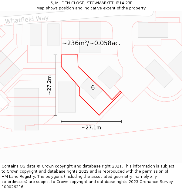 6, MILDEN CLOSE, STOWMARKET, IP14 2RF: Plot and title map
