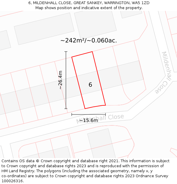 6, MILDENHALL CLOSE, GREAT SANKEY, WARRINGTON, WA5 1ZD: Plot and title map