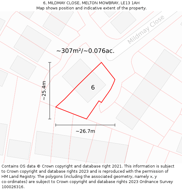 6, MILDMAY CLOSE, MELTON MOWBRAY, LE13 1AH: Plot and title map