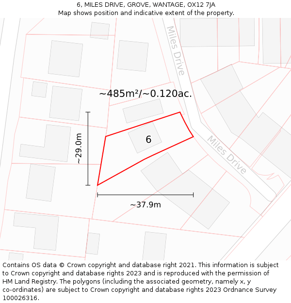 6, MILES DRIVE, GROVE, WANTAGE, OX12 7JA: Plot and title map