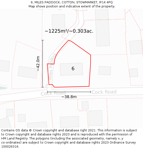 6, MILES PADDOCK, COTTON, STOWMARKET, IP14 4PQ: Plot and title map