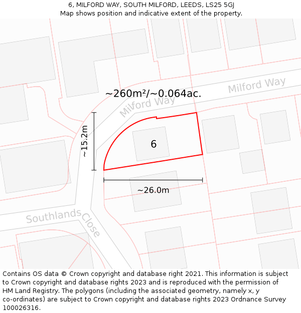 6, MILFORD WAY, SOUTH MILFORD, LEEDS, LS25 5GJ: Plot and title map