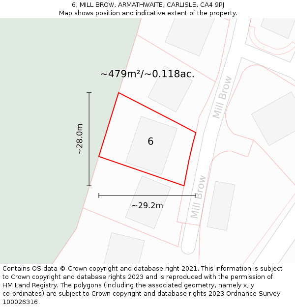 6, MILL BROW, ARMATHWAITE, CARLISLE, CA4 9PJ: Plot and title map