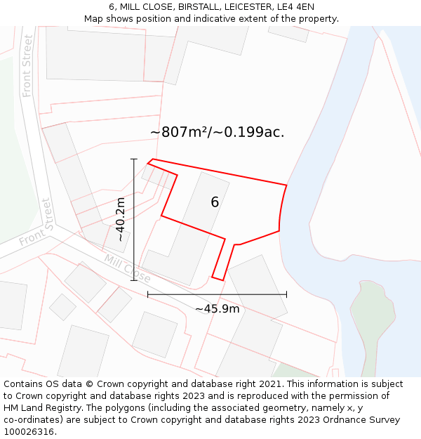 6, MILL CLOSE, BIRSTALL, LEICESTER, LE4 4EN: Plot and title map