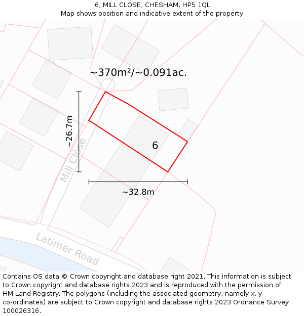 6, MILL CLOSE, CHESHAM, HP5 1QL: Plot and title map