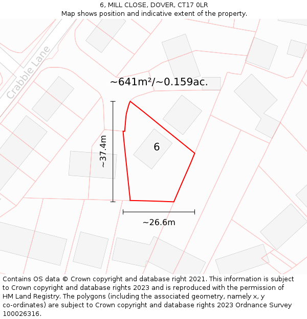 6, MILL CLOSE, DOVER, CT17 0LR: Plot and title map