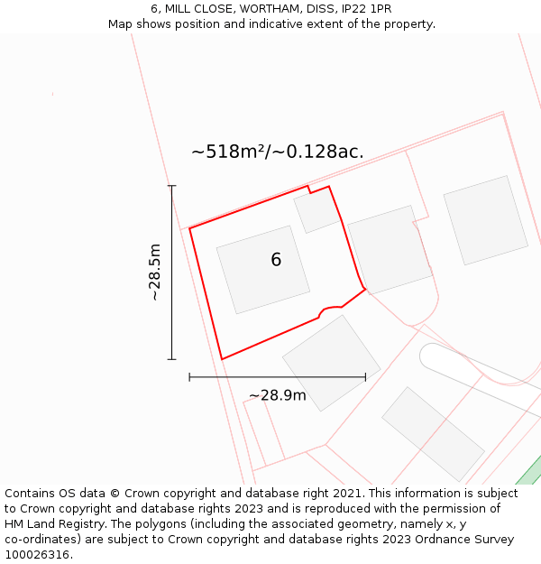 6, MILL CLOSE, WORTHAM, DISS, IP22 1PR: Plot and title map