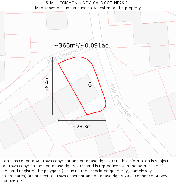 6, MILL COMMON, UNDY, CALDICOT, NP26 3JH: Plot and title map