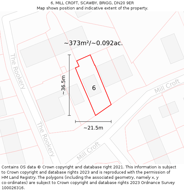 6, MILL CROFT, SCAWBY, BRIGG, DN20 9ER: Plot and title map