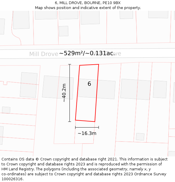 6, MILL DROVE, BOURNE, PE10 9BX: Plot and title map
