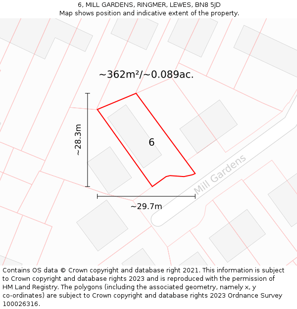6, MILL GARDENS, RINGMER, LEWES, BN8 5JD: Plot and title map
