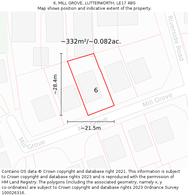 6, MILL GROVE, LUTTERWORTH, LE17 4BS: Plot and title map