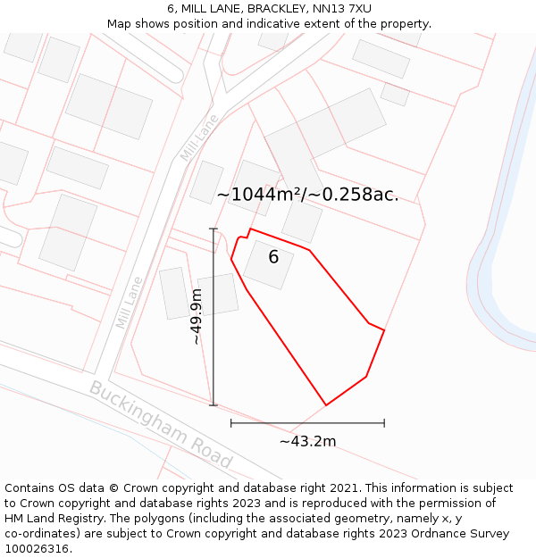 6, MILL LANE, BRACKLEY, NN13 7XU: Plot and title map