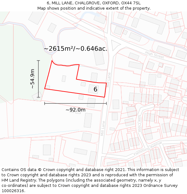 6, MILL LANE, CHALGROVE, OXFORD, OX44 7SL: Plot and title map