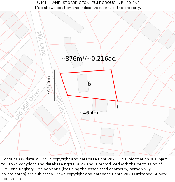 6, MILL LANE, STORRINGTON, PULBOROUGH, RH20 4NF: Plot and title map