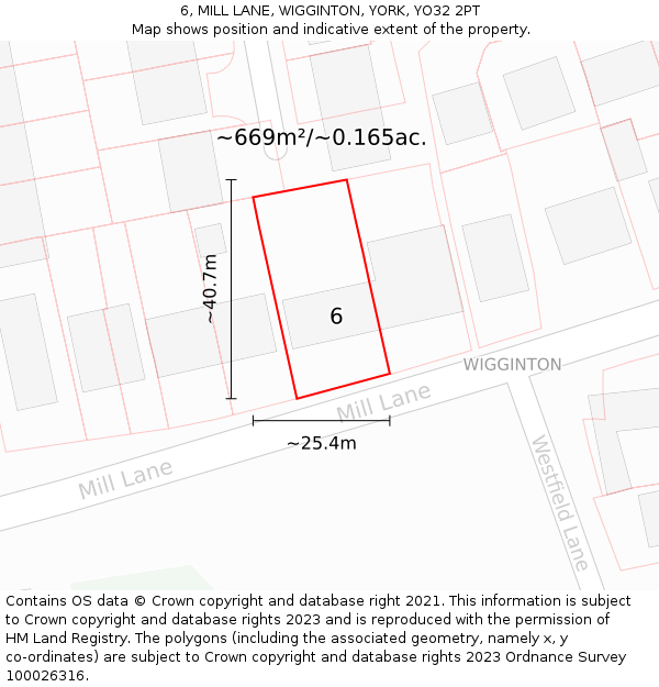 6, MILL LANE, WIGGINTON, YORK, YO32 2PT: Plot and title map