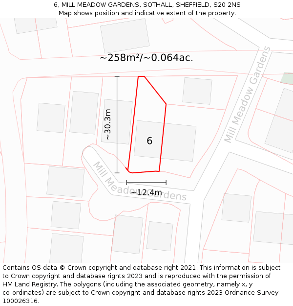6, MILL MEADOW GARDENS, SOTHALL, SHEFFIELD, S20 2NS: Plot and title map