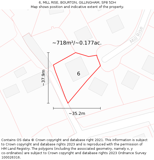 6, MILL RISE, BOURTON, GILLINGHAM, SP8 5DH: Plot and title map