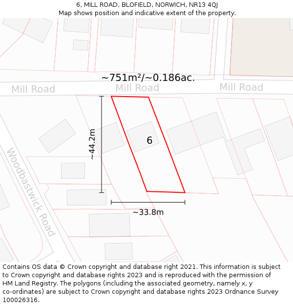 6, MILL ROAD, BLOFIELD, NORWICH, NR13 4QJ: Plot and title map