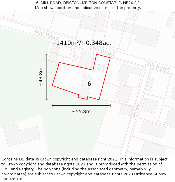 6, MILL ROAD, BRISTON, MELTON CONSTABLE, NR24 2JF: Plot and title map