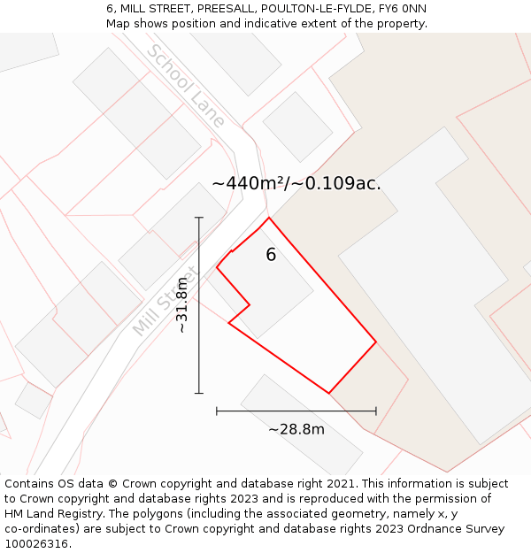 6, MILL STREET, PREESALL, POULTON-LE-FYLDE, FY6 0NN: Plot and title map