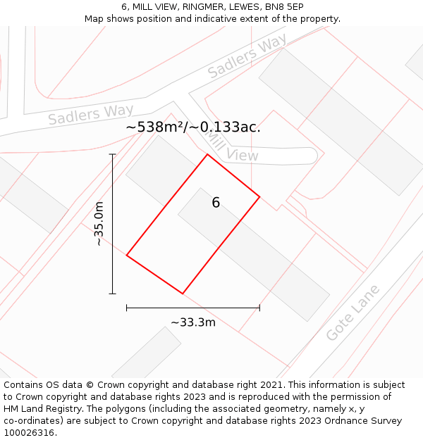 6, MILL VIEW, RINGMER, LEWES, BN8 5EP: Plot and title map