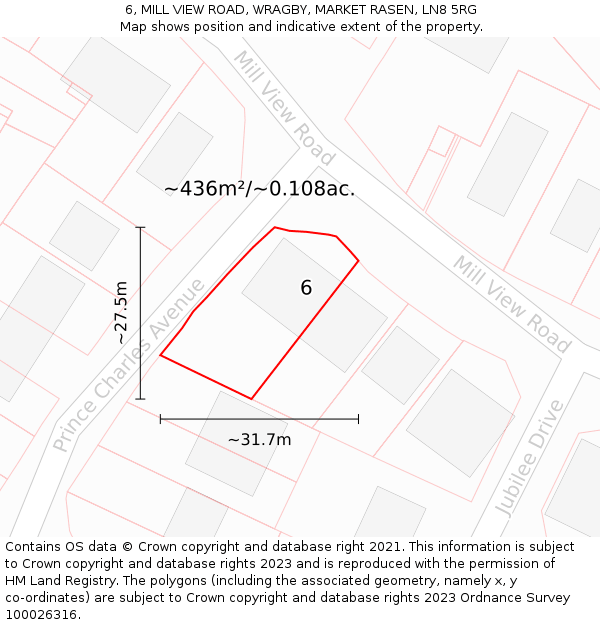 6, MILL VIEW ROAD, WRAGBY, MARKET RASEN, LN8 5RG: Plot and title map