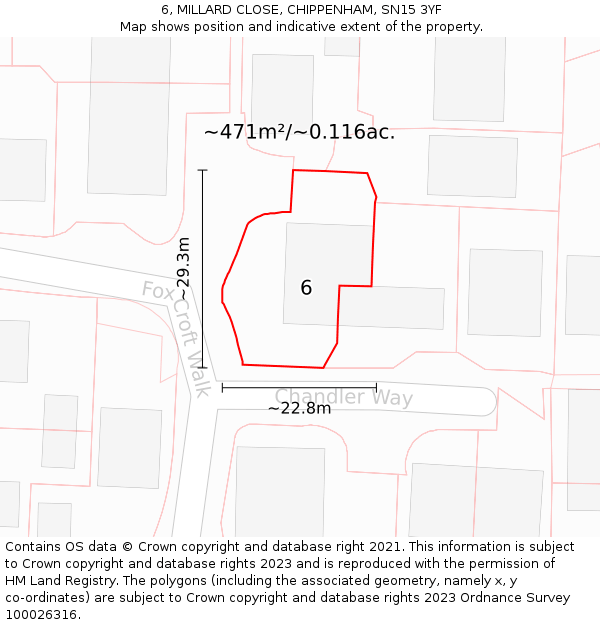 6, MILLARD CLOSE, CHIPPENHAM, SN15 3YF: Plot and title map