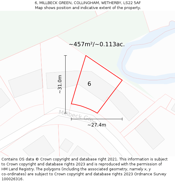 6, MILLBECK GREEN, COLLINGHAM, WETHERBY, LS22 5AF: Plot and title map